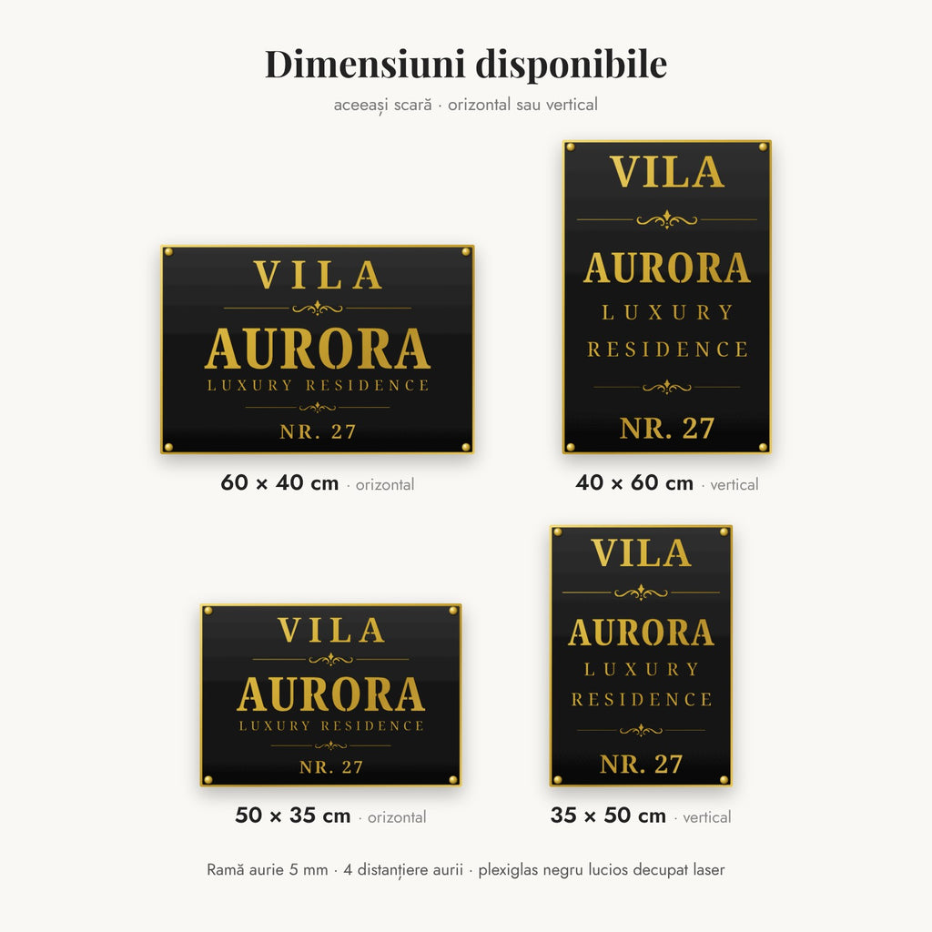 Placă DOMUS – dimensiuni disponibile: 60 × 40, 40 × 60, 50 × 35 și 35 × 50 cm