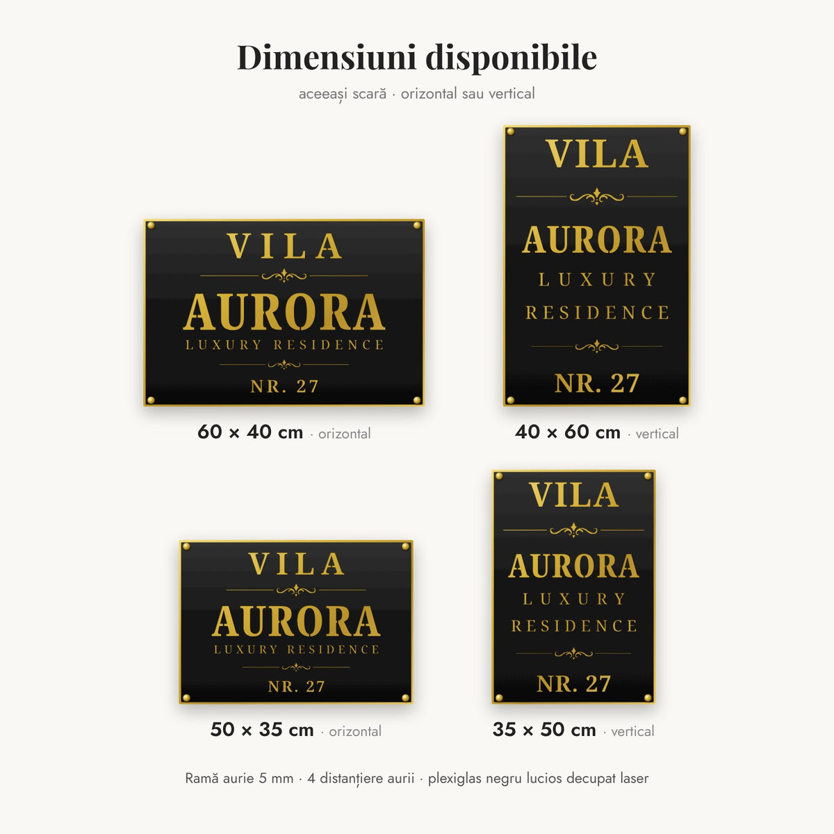 Placă DOMUS – dimensiuni disponibile: 60 × 40, 40 × 60, 50 × 35 și 35 × 50 cm