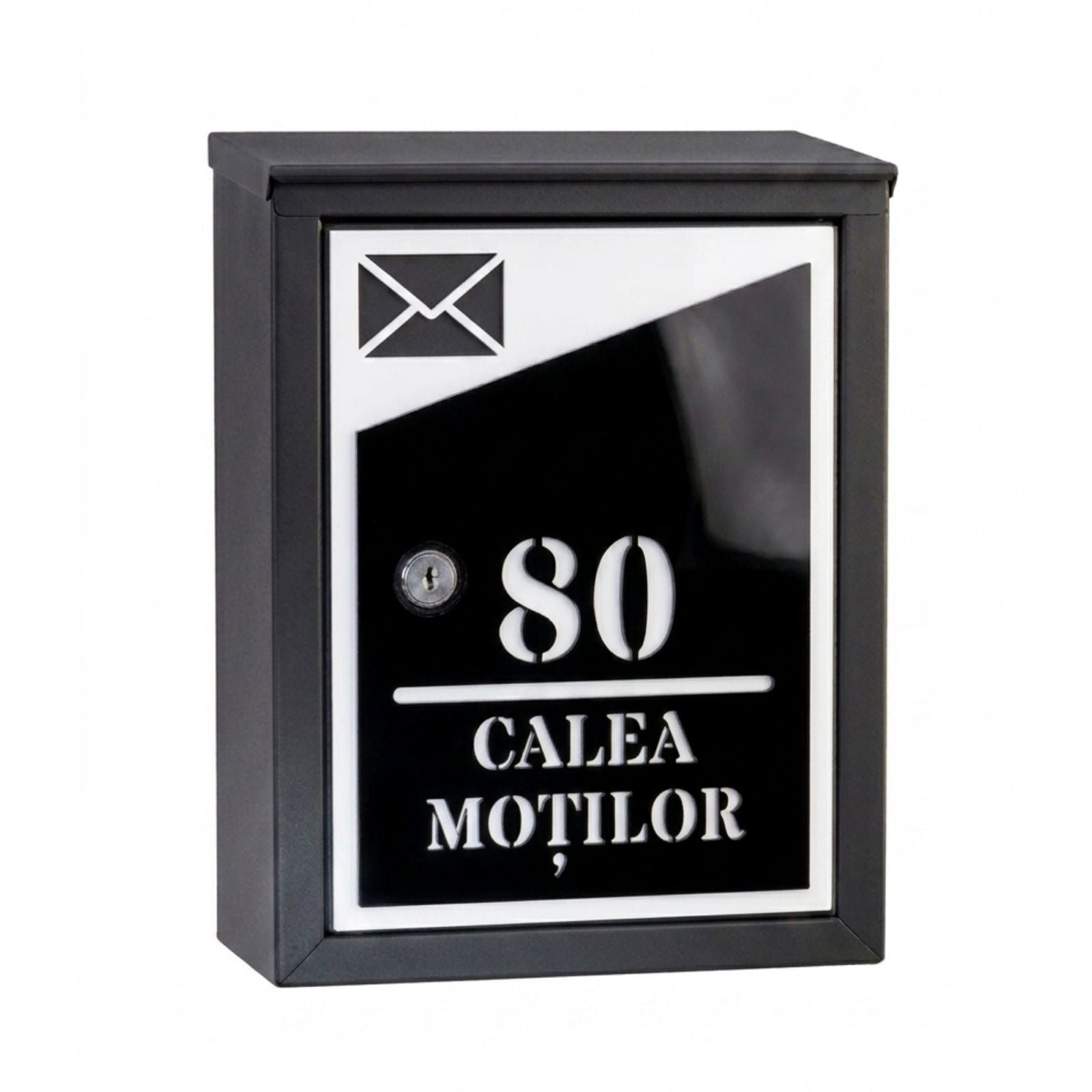 Cutie Poștală Personalizată, Modernă, Luxury - Negru cu Auriu, Argintiu sau Alb