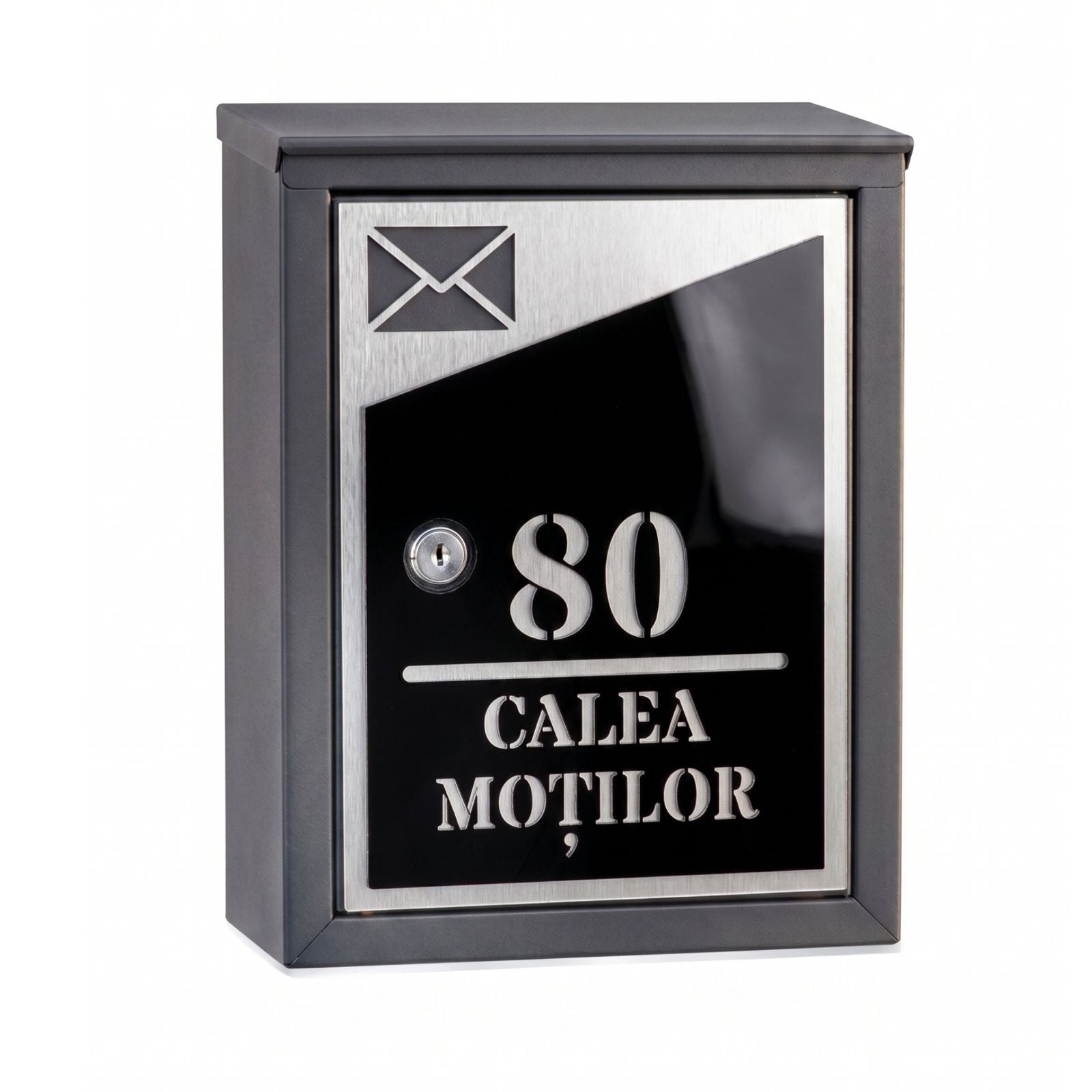 Cutie Poștală Personalizată, Modernă, Luxury - Negru cu Auriu, Argintiu sau Alb