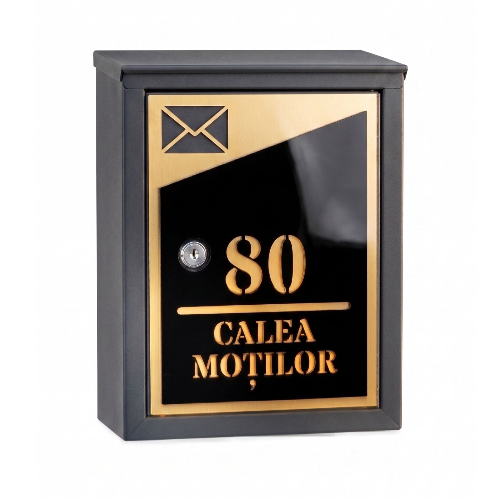 Cutie Poștală Personalizată, Modernă, Luxury - Negru cu Auriu, Argintiu sau Alb