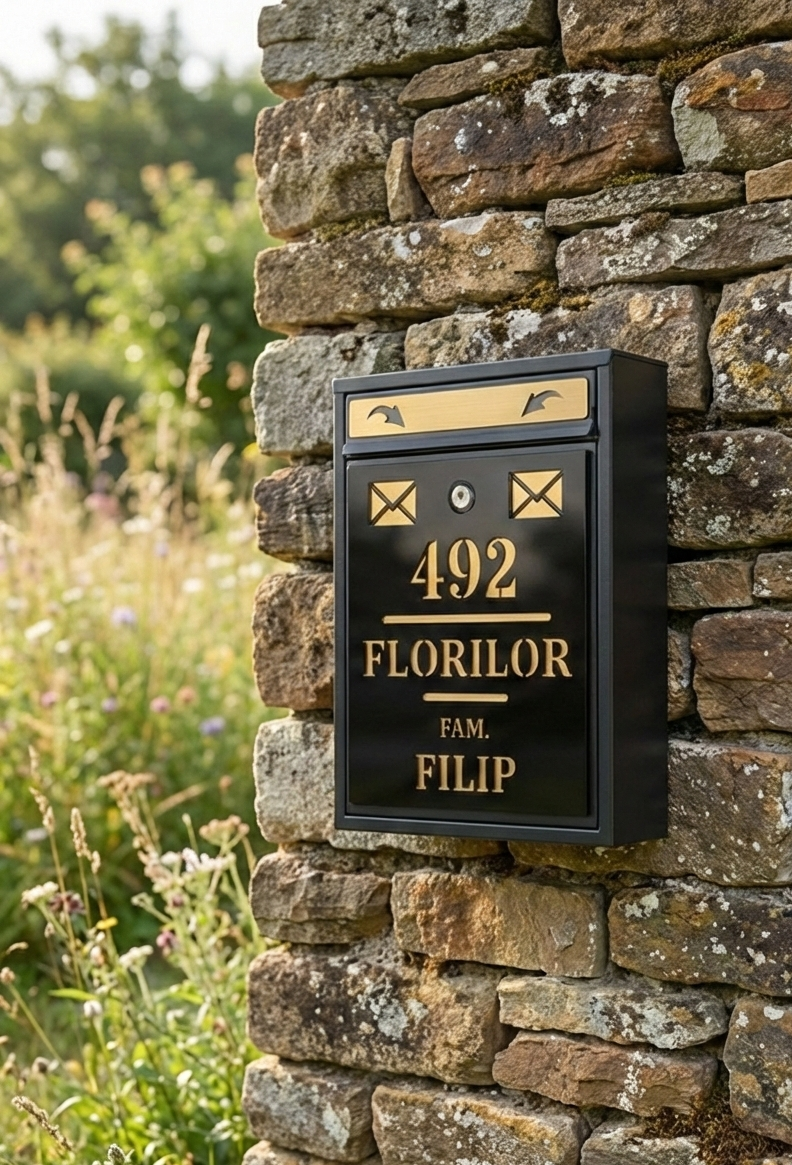 cutie postala mare pe zid de piatra