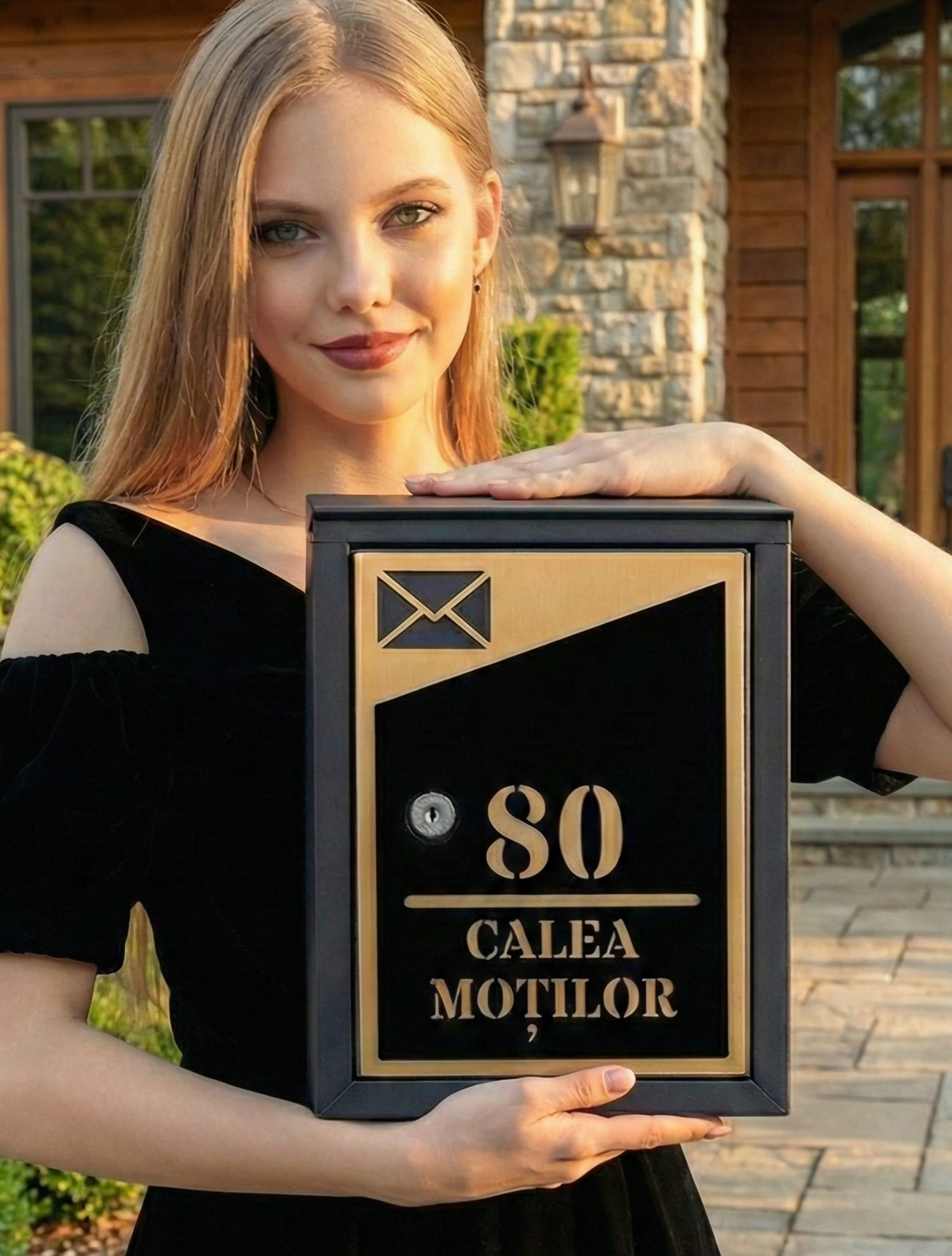 Cutie Poștală Personalizată, Modernă, Luxury - Negru & Auriu