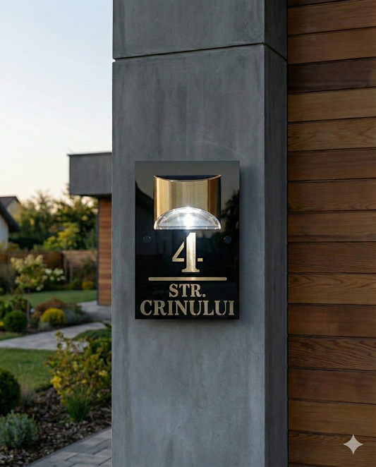 Număr de Casă Luxury, Personalizat, cu Lampă Solară